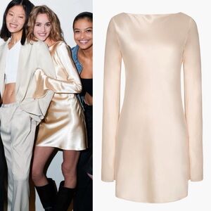 Zara Satin Long Sleeve Mini Dress in Champagne